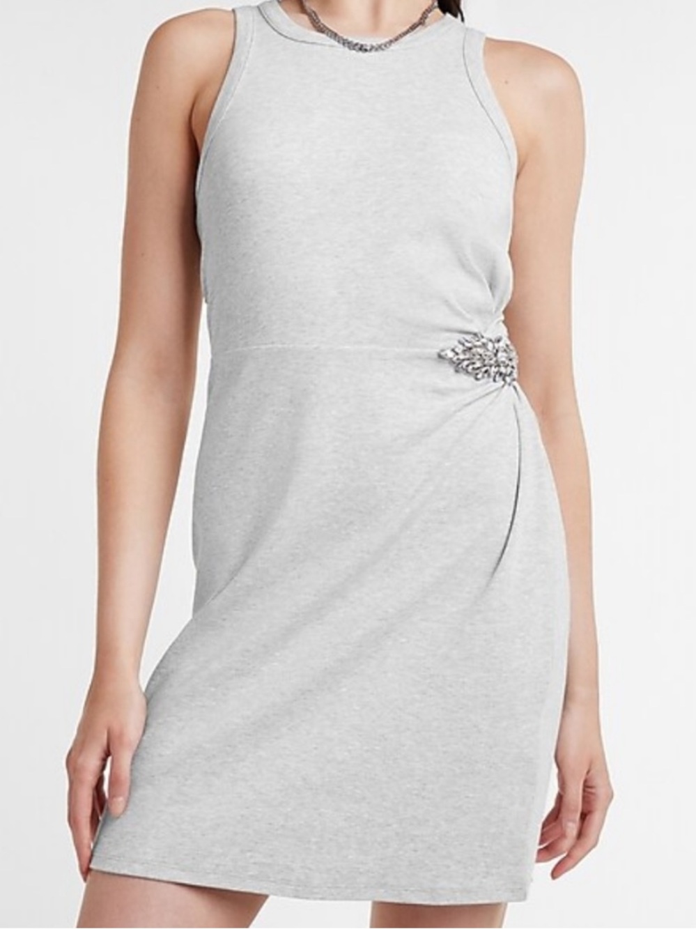 Express Women S Gray Cotton Rhinestone Embellished Faux Wrap Tank Dress NWT